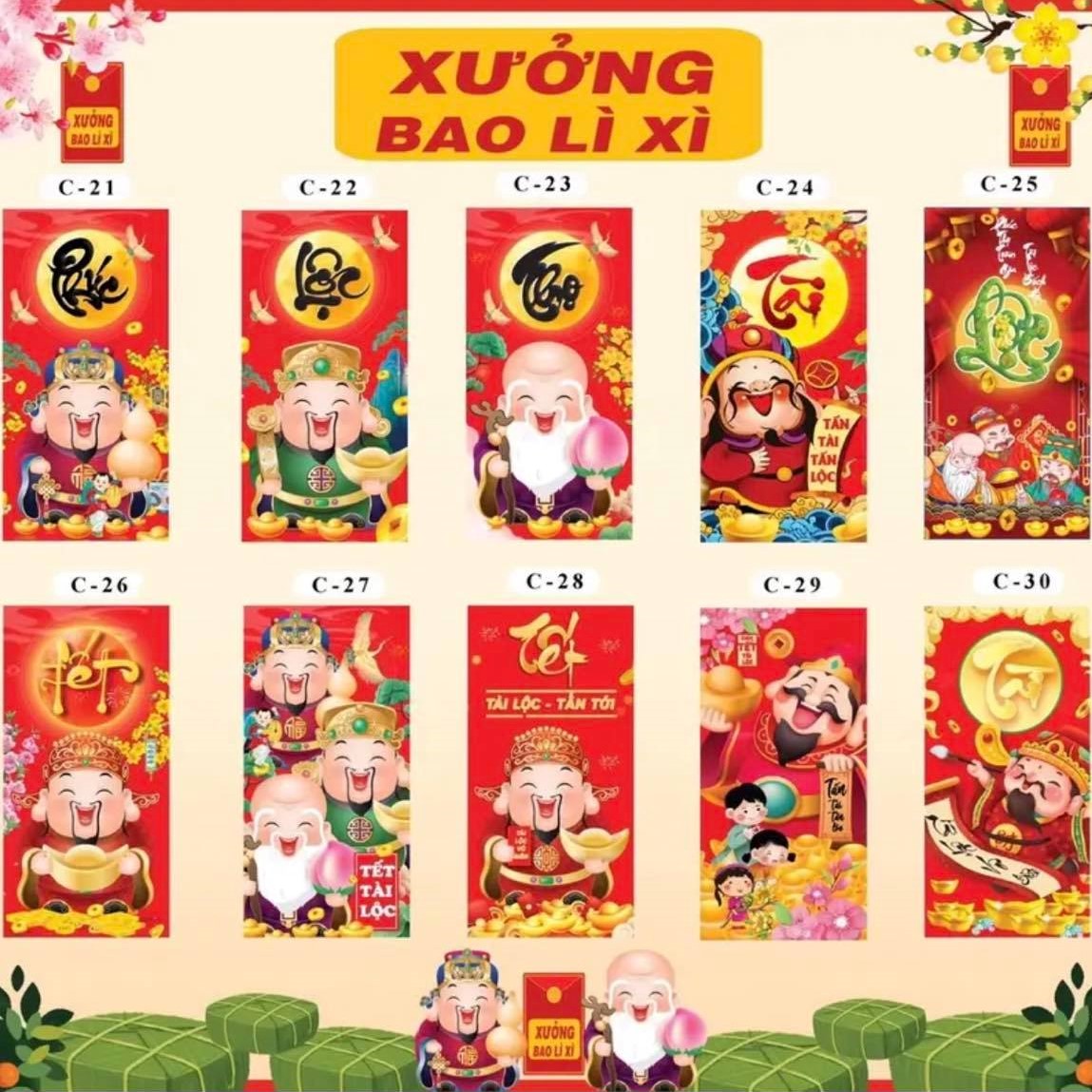 Set 10 Bao Lì Xì 2023 - Chibi 3D &amp; Truyền Thống