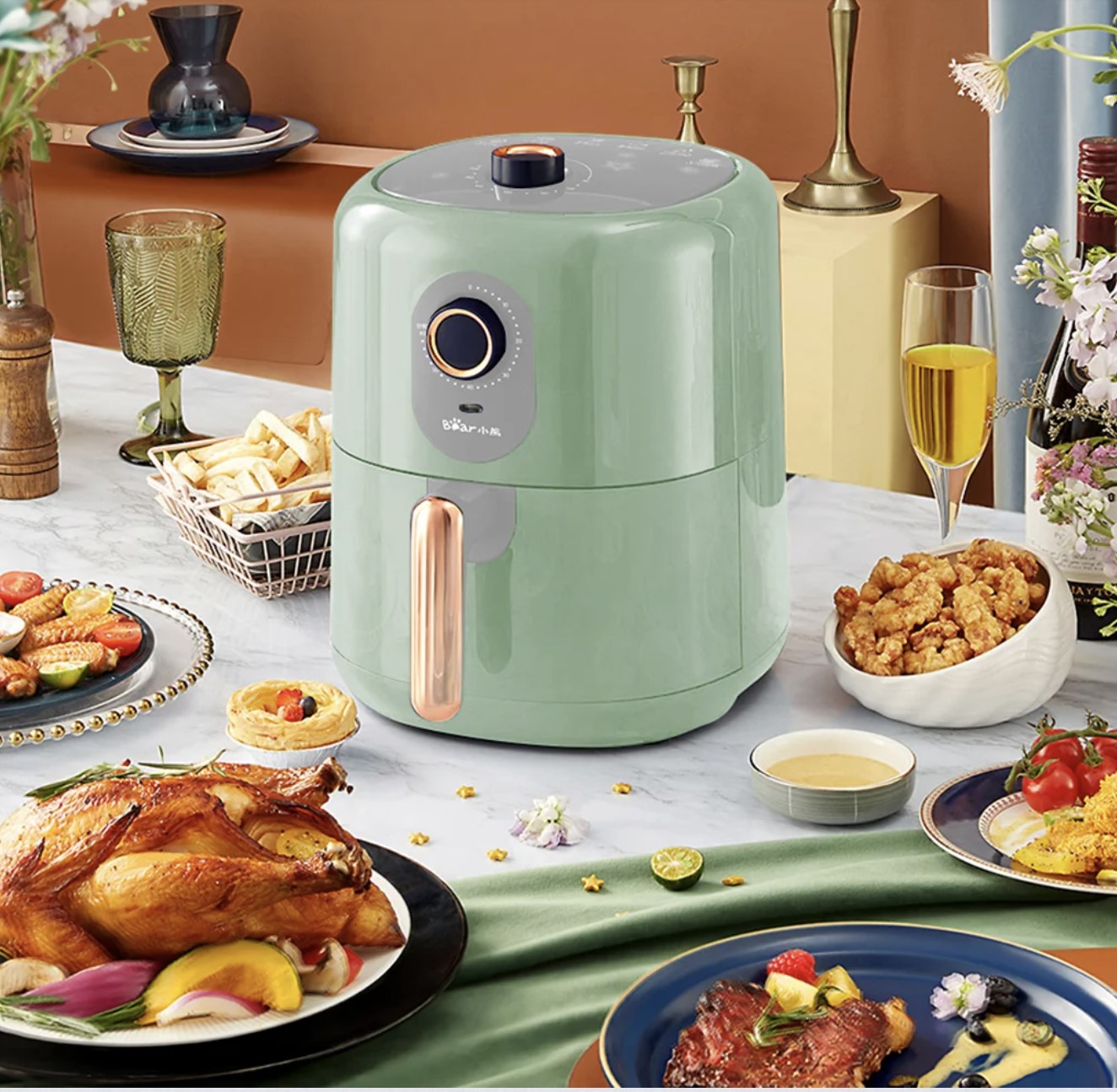 Nồi Chiên Không Dầu Bear QZG-B14D1 Cách Nhiệt Giảm Độ Ồn, Nhiệt Độ Từ 80-200 Độ C Dung Tích 3.5 Lít Công Suất 1400 W - Hàng Chính Hãng