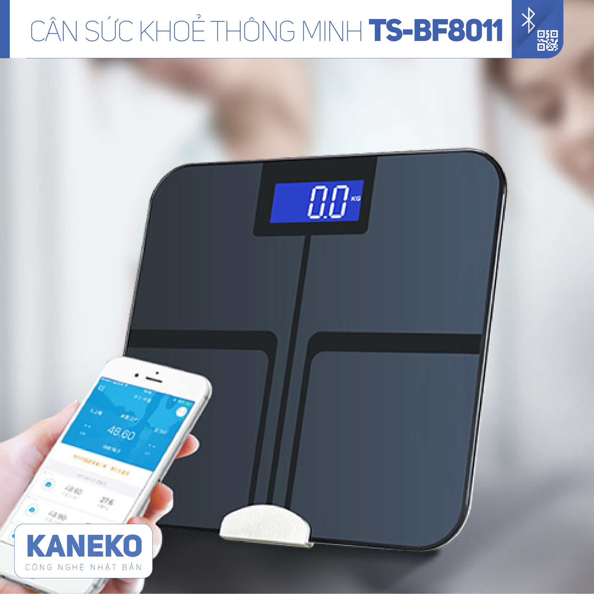 Cân sức khoẻ thông minh điện tử KANEKO TSBF8011,cân phân tích sức khoẻ điện tử,cân sức khoẻ dành cho gia đình,cân điện tử thông minh kết nối bluetooth,cân đo 12 chỉ số cơ thể