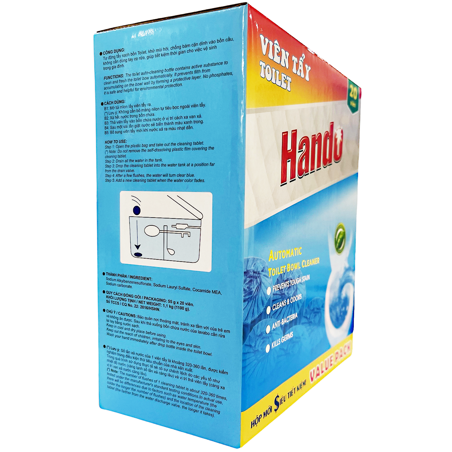 Viên tẩy xanh toilet Hando 20 viên Value Pack