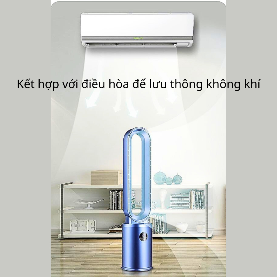 Quạt Không Cánh tích hợp máy lọc không khí , Quạt hơi lạnh cung cấp Ion, màn hình cảm ứng điều khiển từ xa