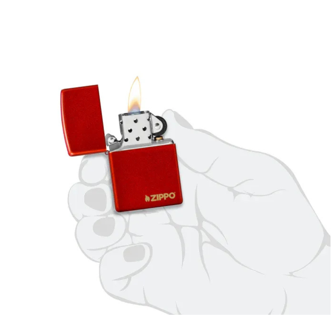 Bật Lửa Zippo Chính Hãng Classic Metallic Red Logo - Màu Đỏ Kim Loại Chống Gió