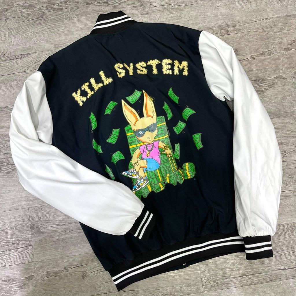 Áo Khoác Dù Bomber Varsity Kill System Đô La Unisex Nam Nữ, Áo khoác bomber nam nữ chất dù 2 lớp cao cấp không bong tróc chất vải mịn không xù (màu đen), cam kết video kèm ảnh thật