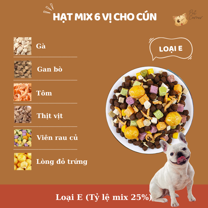 Hạt mix cao cấp cho cún trộn thịt bò, gà, tôm, cá, lòng đỏ trứng, rau củ quả - Thức ăn hạt cho chó kén ăn