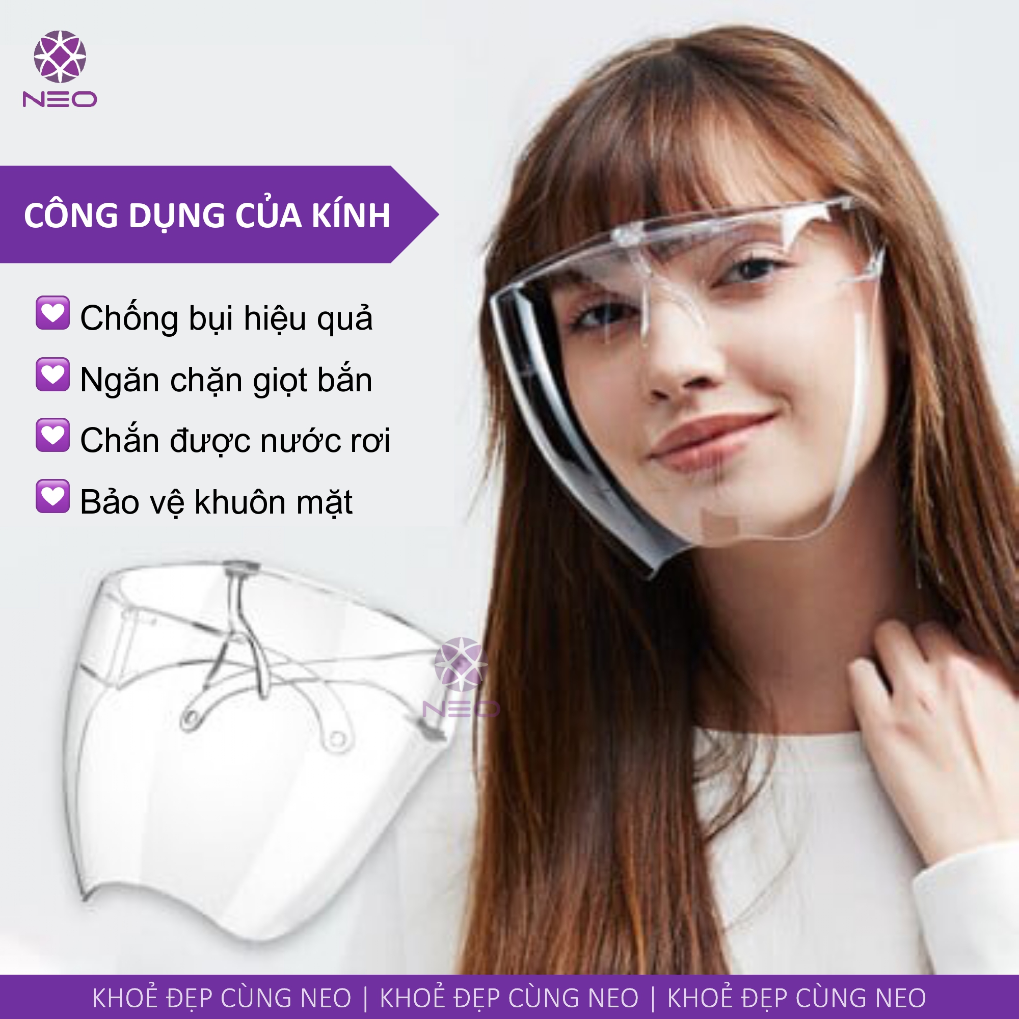 Mặt nạ chắn giọt bắn, kính bảo hộ trong suốt che hết khuôn mặt/ Clear Safety Face Shields Full Face Protective Reusable