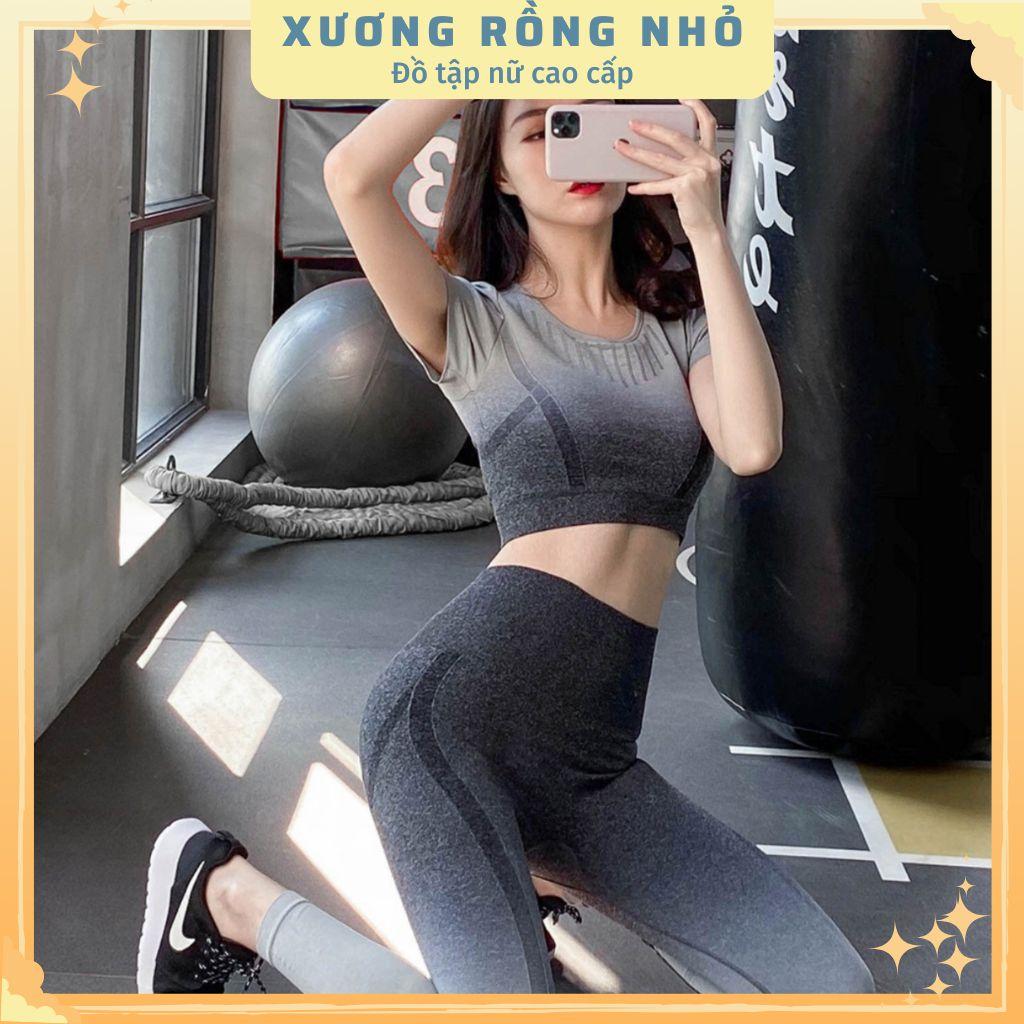 Bộ quần áo tập gym, yoga thể thao nữ có sẵn lót ngực, Đồ tập nữ ombre, quần tập cạp cao chất lệu thông thoáng, co giãn