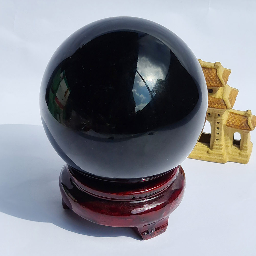 Quả Cầu Phong Thuỷ Đá Thuỷ Tinh Núi Lửa Obsidian Đen - Mx - Hợp Mệnh Thuỷ, Mộc