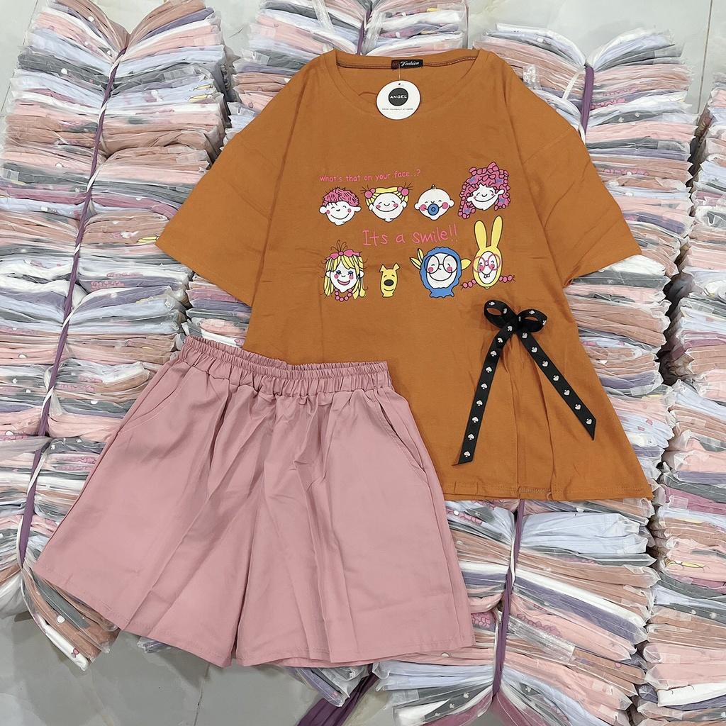 Bộ thun cotton quần đùi - Freesize: Dưới 58kg