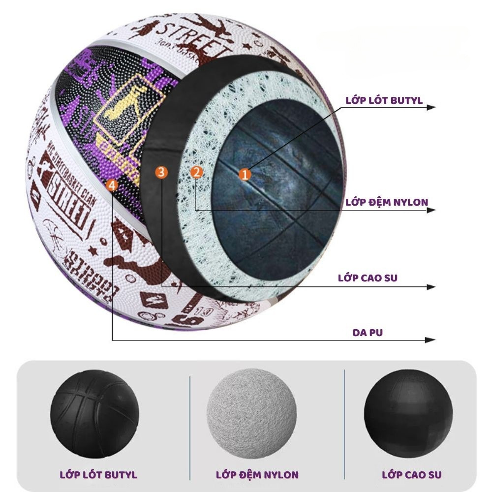 Banh Bóng Rổ Size 7 Tặng Kèm Balo Rút + Bơm Tay + Kim Bơm + Túi Lưới Quả Graffiti Số 7 Da Cao Su Chơi Ngoài Trời Outdoor