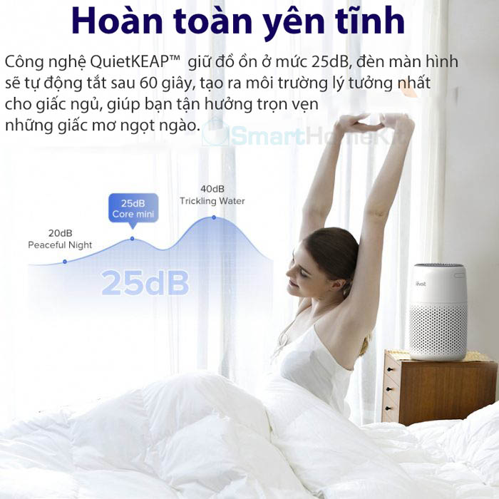 Máy lọc không khí Levoit Core Mini, lọc phòng nhỏ 17m2, có xông tinh dầu | Hàng Chính Hãng