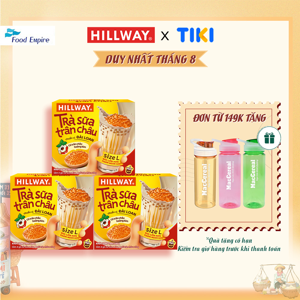 Combo 3 Hộp Trà Sữa Trân Châu Hoàng Kim - Hillway - Chuẩn vị Đài Loan size L (hộp 4 gói trà sữa, 4 gói trân châu)