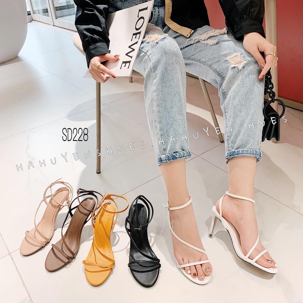 Sandal cao gót Hà Huyền Shoes quai mảnh quấn chéo hở gót nhọn 8 phân - SD228