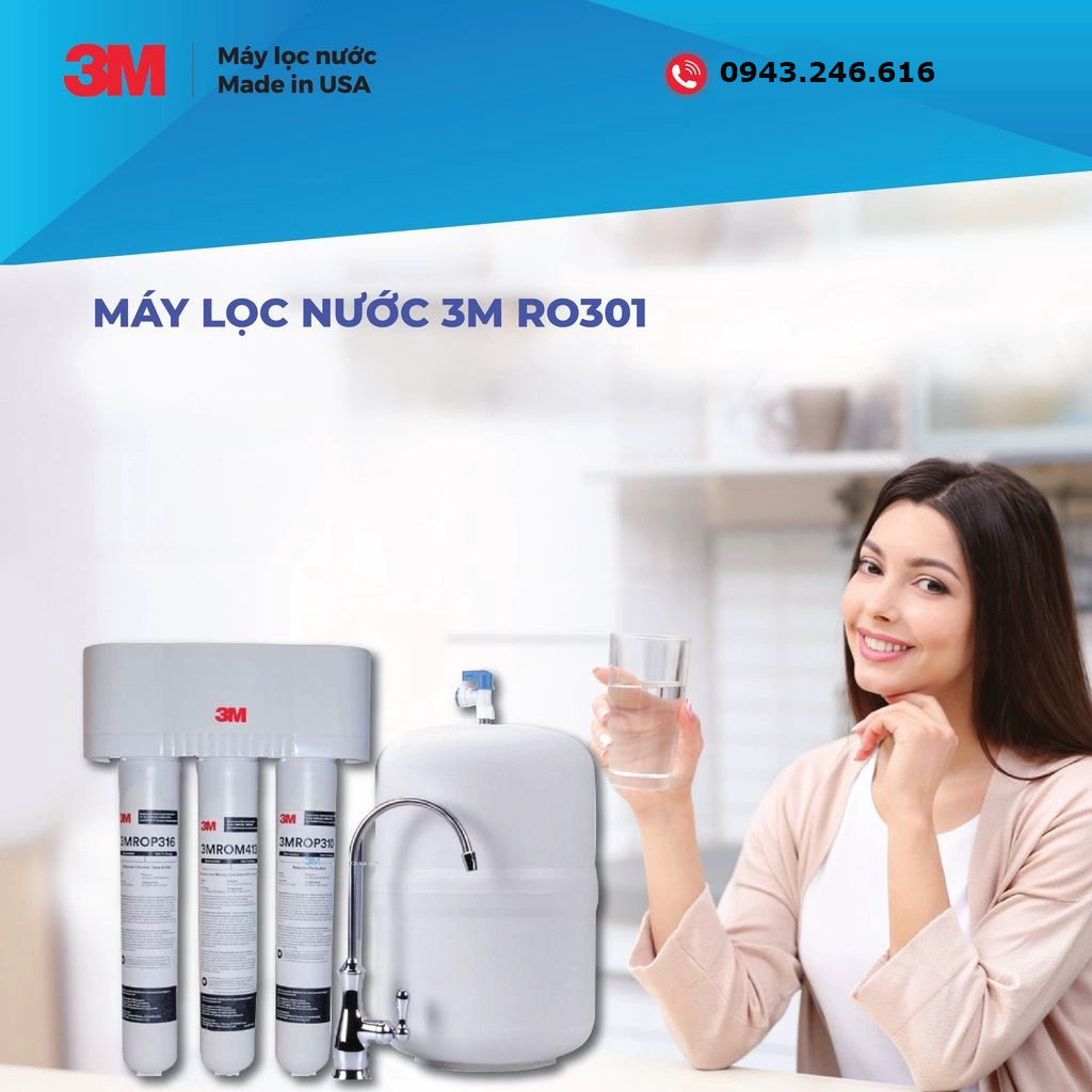 Máy lọc nước 3M RO 301 kèm vòi - Hàng nhập khẩu - Công suất cao, không điện