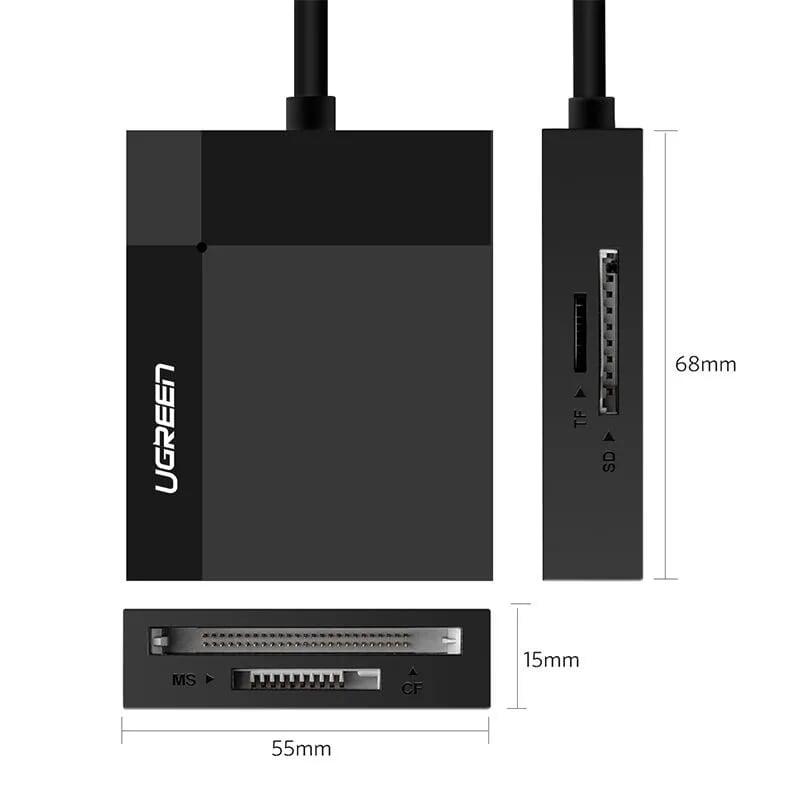 Ugreen 30333 0.5M Màu Xám Đầu đọc thẻ USB 3.0 hỗ trợ thẻ TF/SD/CF/MS Ugreen CR125 - Hàng Chính Hãng