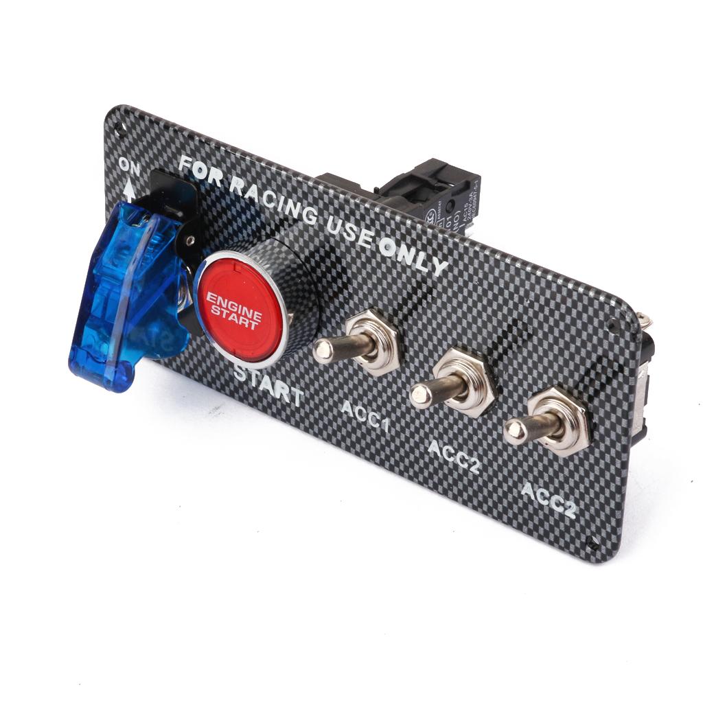 Blue LED 12V Race Car Toggle Ignition Switch Panel Start Button Cable