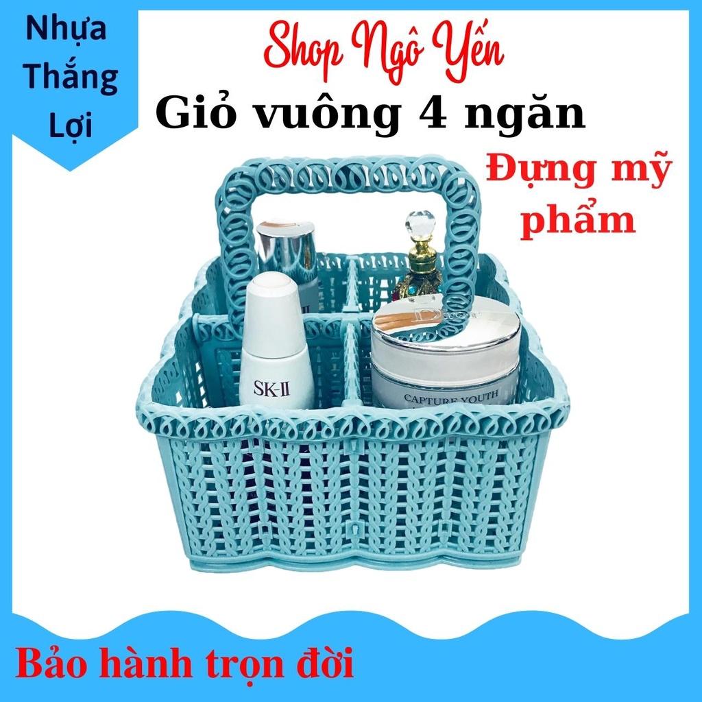 Giỏ nhựa vuông 4 ngăn rổ nhựa có quai xách đựng cafe, trà sữa mang đi, đựng hũ gia vị