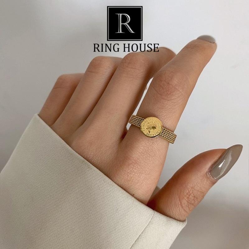 R12 Nhẫn Titan Nam Nữ Unisex Mặt Đồng Công Chúa Đẹp Ring House