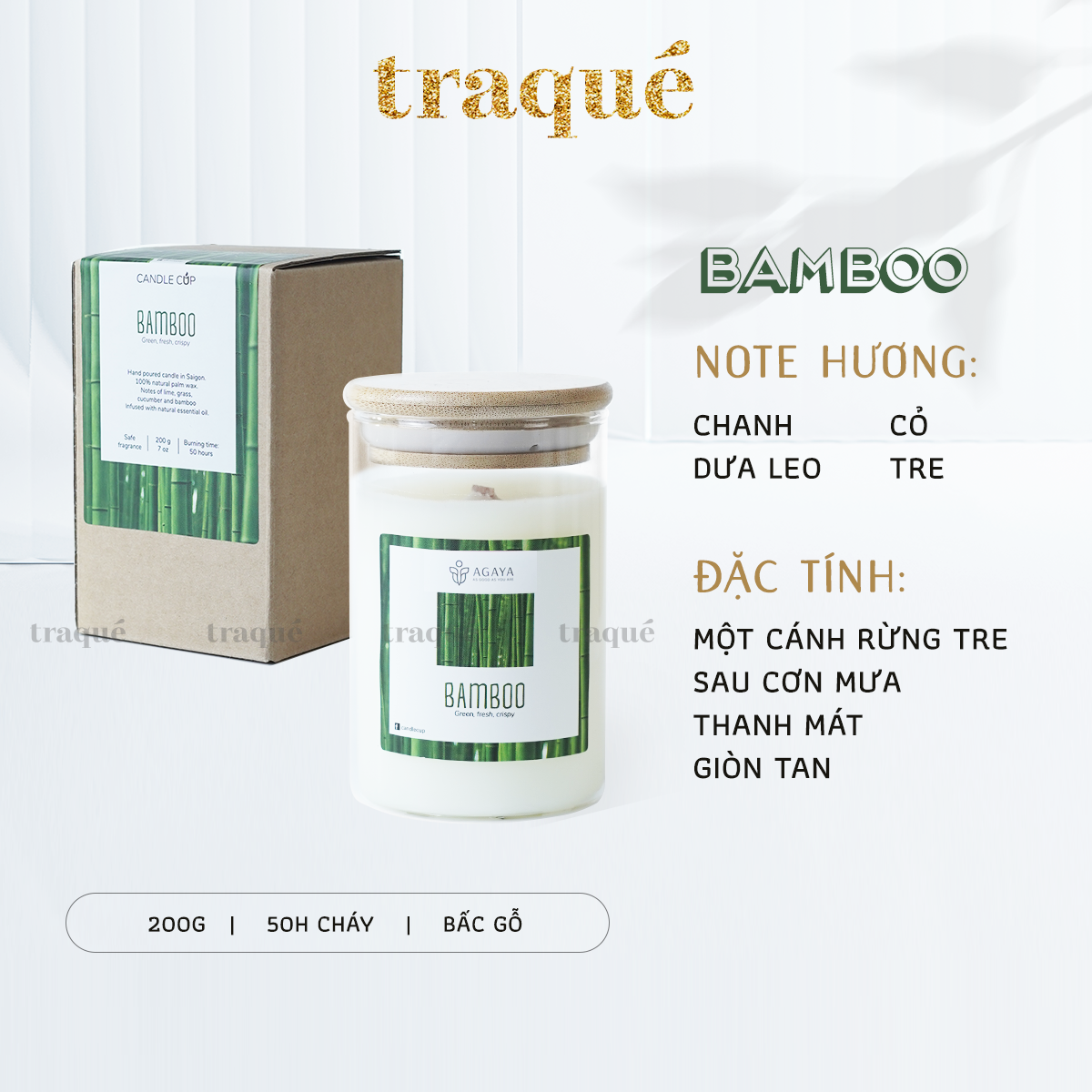 Nến thơm tinh dầu cao cấp không khói an toàn Candle Cup - BAMBOO/HƯƠNG TRE - M - 200G