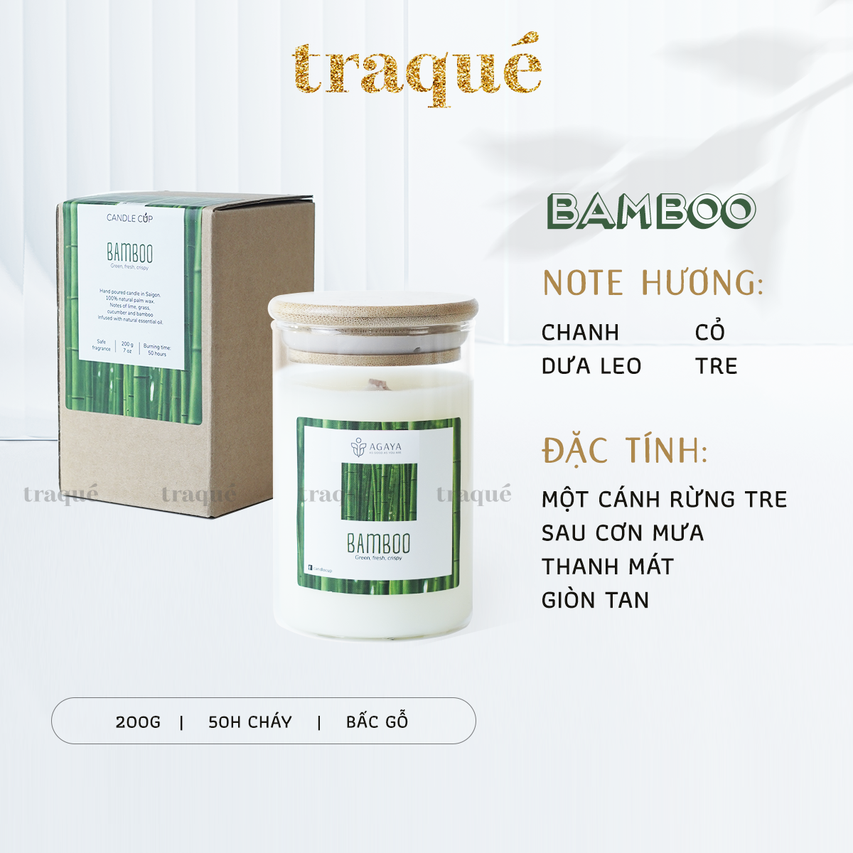 Nến thơm tinh dầu cao cấp không khói an toàn Candle Cup - BAMBOO/HƯƠNG TRE - M - 200G (CÓ NẮP)