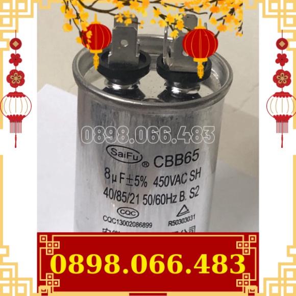 Tụ điện điện nhôm SAIFU 5uF, 6uF, 8uF 450VAC CBB65 mới về