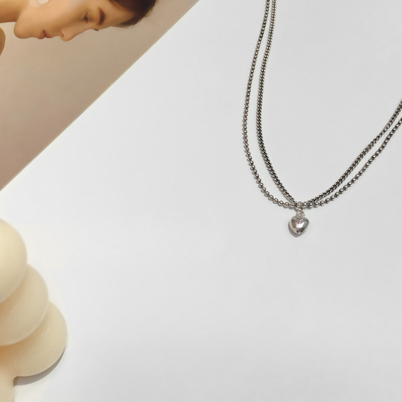 Dây chuyền 2 tầng chuỗi xích cá tính trái tim 3D ấn tượng
