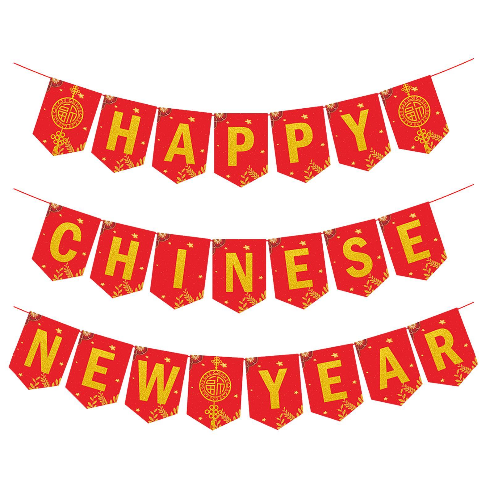 Happy Chinese New Year Banner Party Decorations Supplies Bunting Banner
