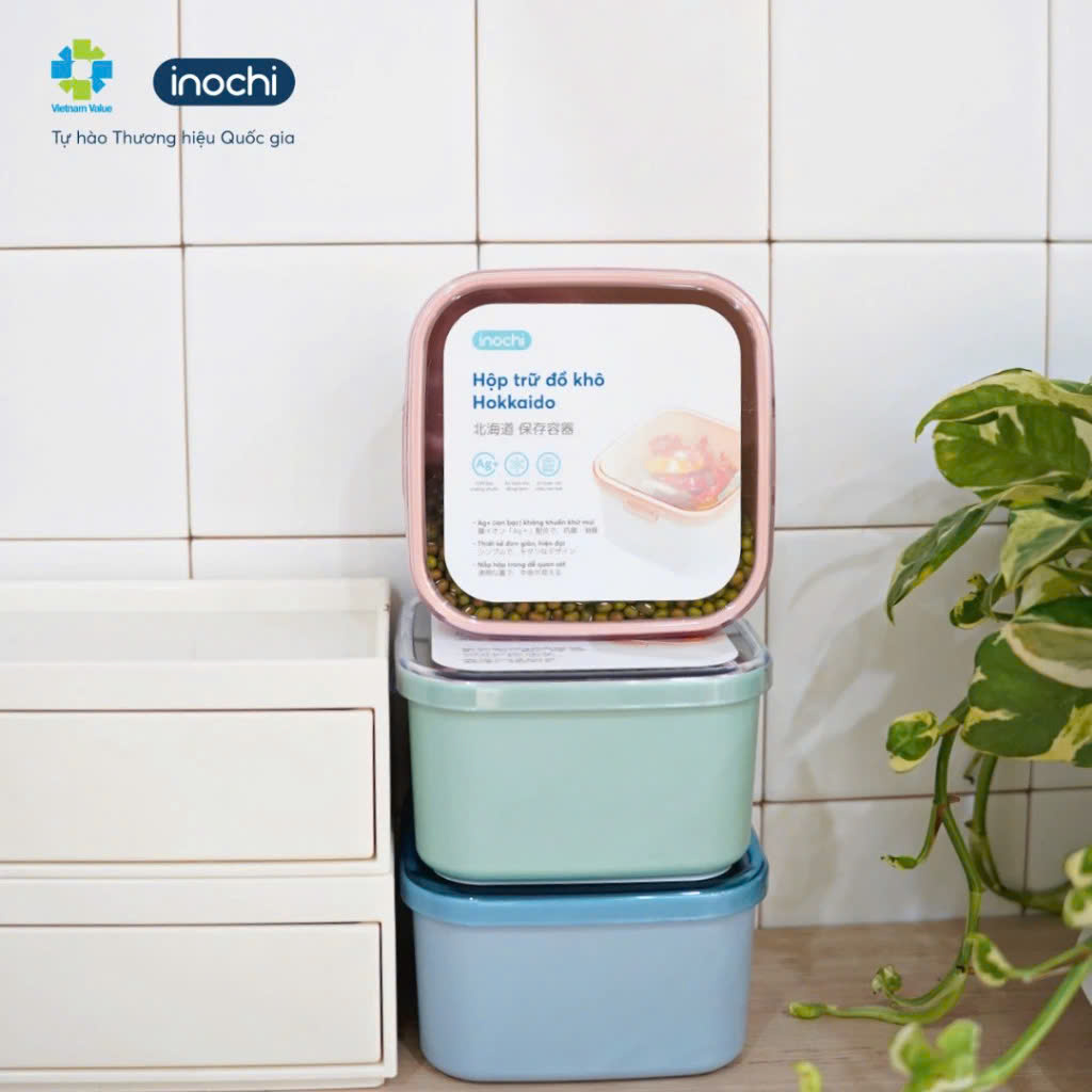 Hộp trữ đồ khô Hokkaido nhựa nguyên sinh kháng khuẩn an toàn - CHÍNH HÃNG INOCHI ( Tặng kèm khăn lau tay pakasa)