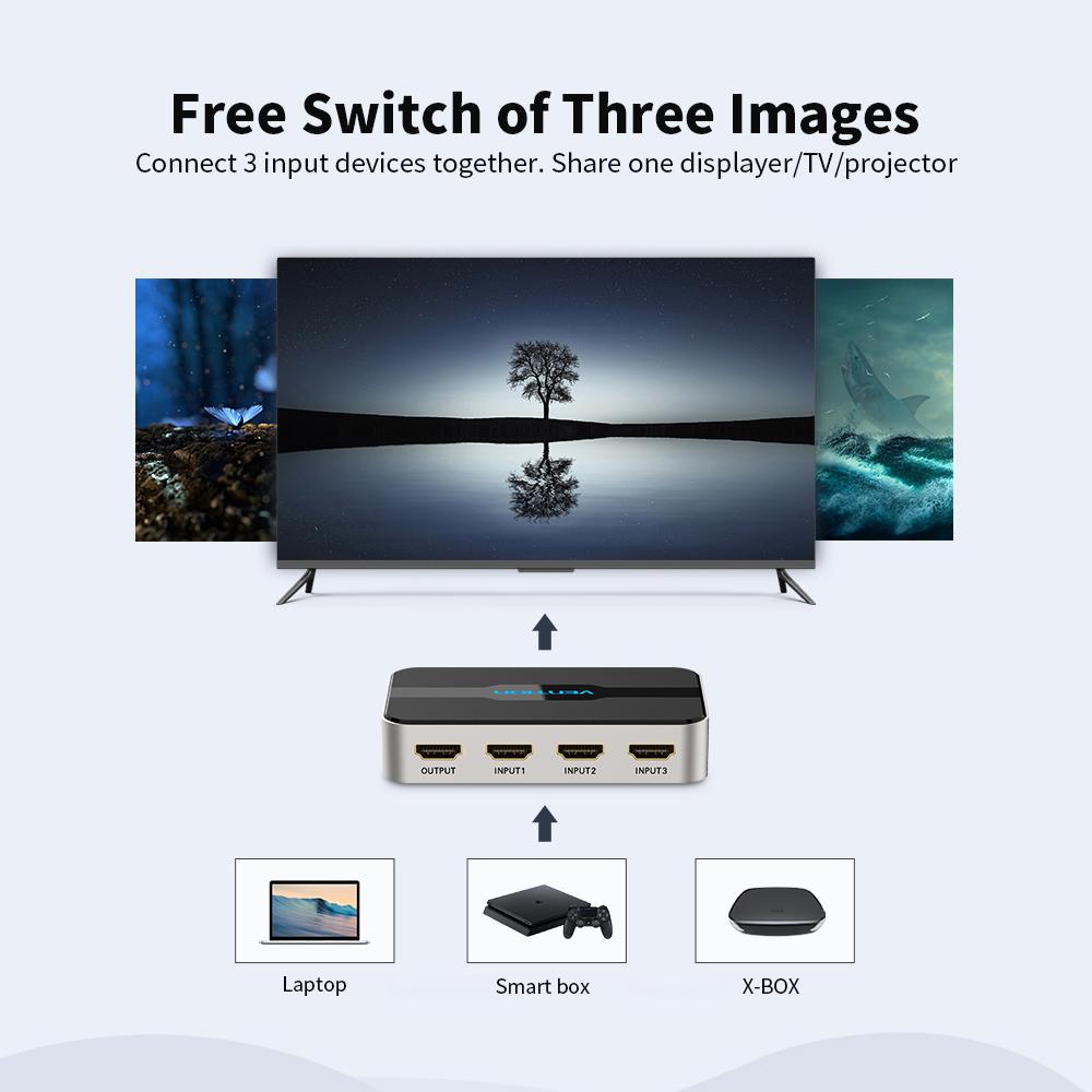 Bộ chuyển mạch HDMI VENTION Bộ chia 3 trong 1 với Điều khiển từ xa 4K Full HD 1080P IR Thay thế cho Máy tính xách tay / STB / XBOX / Máy chiếu