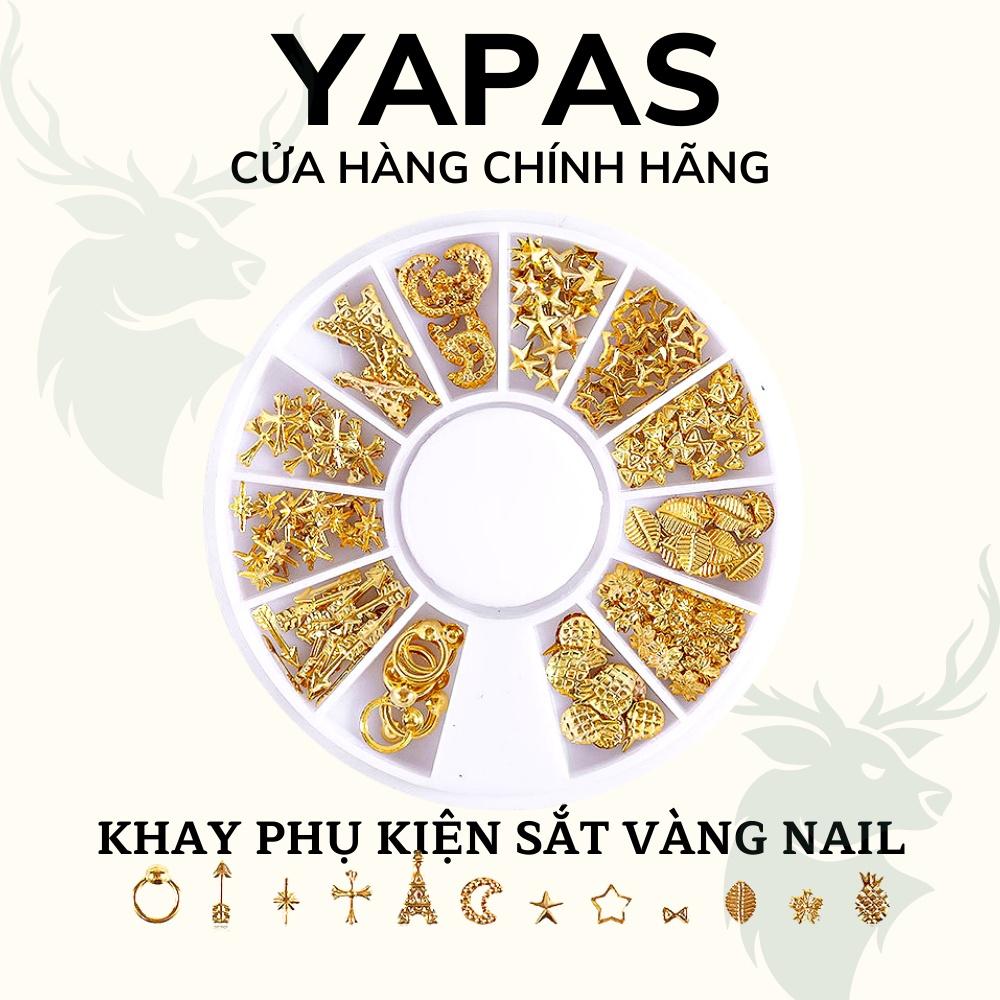 Khay phụ kiện sắt vàng nail, charm sắt gấu nơ đủ hình trang trí móng tay