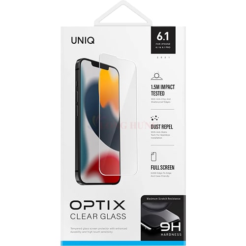 Dán màn hình cường lực Full viền chống bụi tĩnh điện Uniq Optix Clear Glass iP 13 Series - Hàng chính hãng