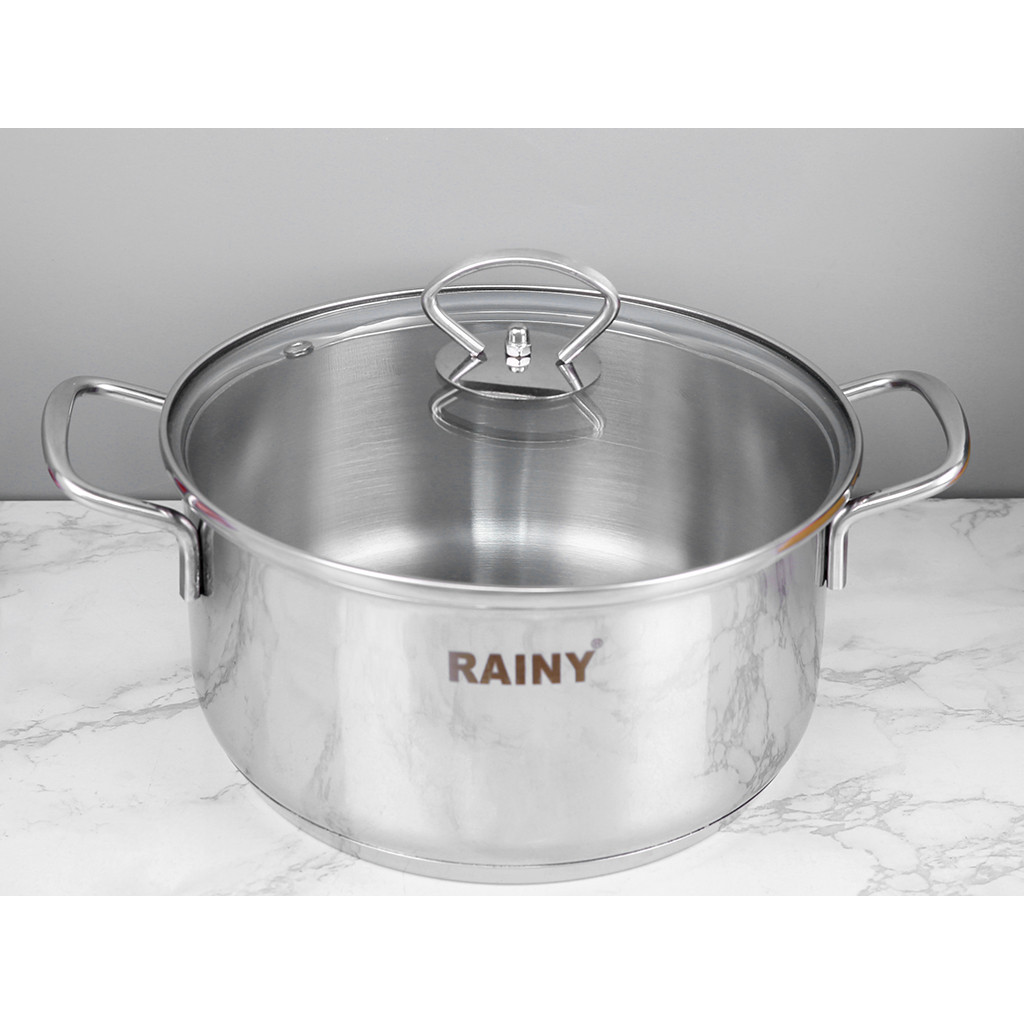 Nồi inox nắp kiếng 3 đáy Rainy - Hàng Chính Hãng