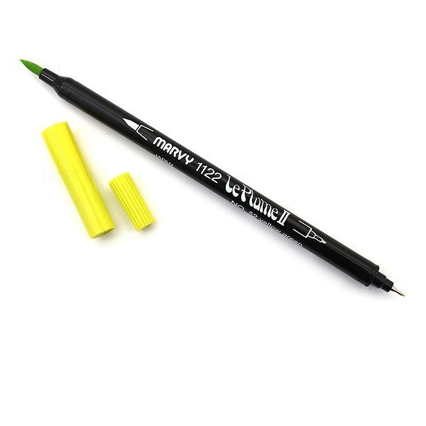 Bút lông hai đầu màu nước Marvy LePlume II 1122 - Brush/ Extra fine tip - Yellow Green (52)