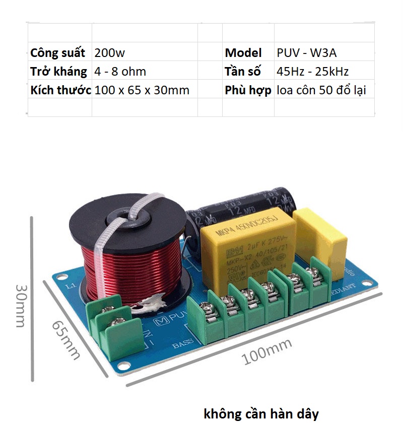 PHÂN TẦN 3 LOA W3A - 1 BASS 1 MID 1 TRÉP - CHO ÂM THANH GIA ĐÌNH GIÁ 1 MẠCH - MẠCH PHÂN TẦN 3 ĐƯỜNG TIẾNG