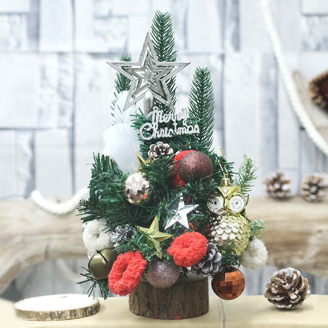 Cây Thông Noel Hàn Quốc THQ17 Chim cú 40cm Cây Thông Vintage Trang Trí Giáng Sinh