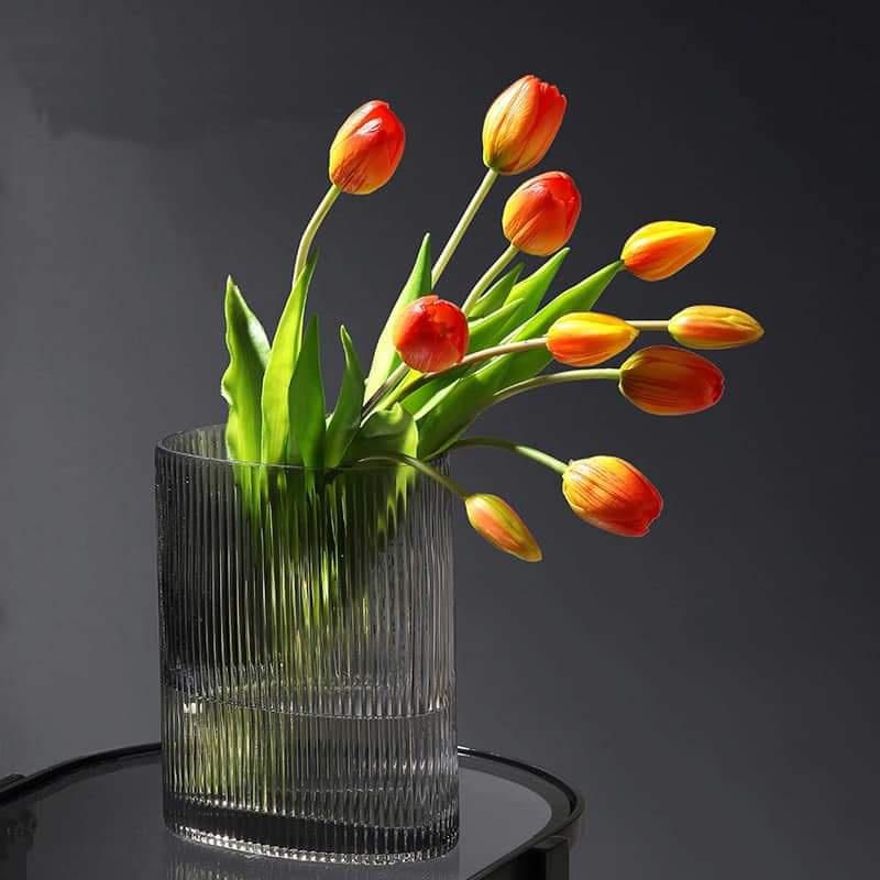 Hoa giả, bó 5 bông tulip silicon loại cao cấp đẹp tự nhiên y thật trang trí phòng khách sang trọng TL-05