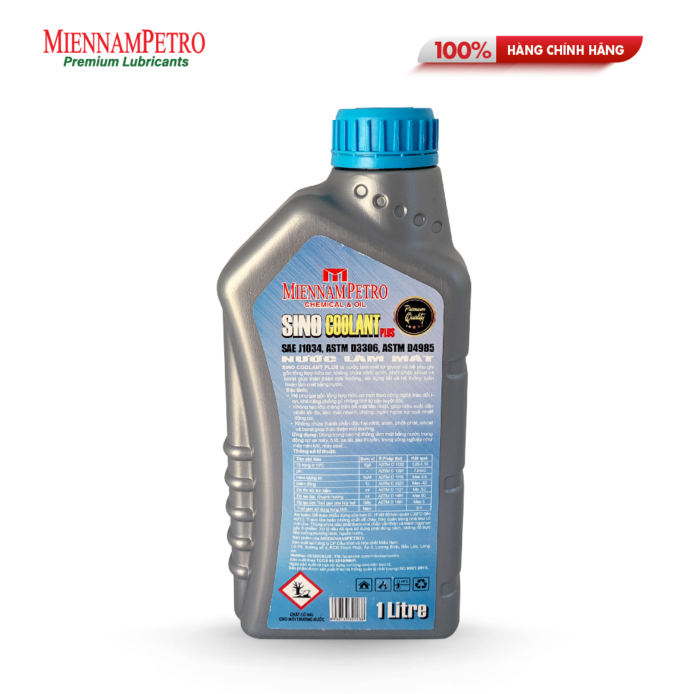 Nước Làm Mát MiennamPetro Sino Coolant Plus SAE J1034 1L Phù Hợp Xe Máy, Xe Ô Tô Và Thiết Bị Công Nghiệp