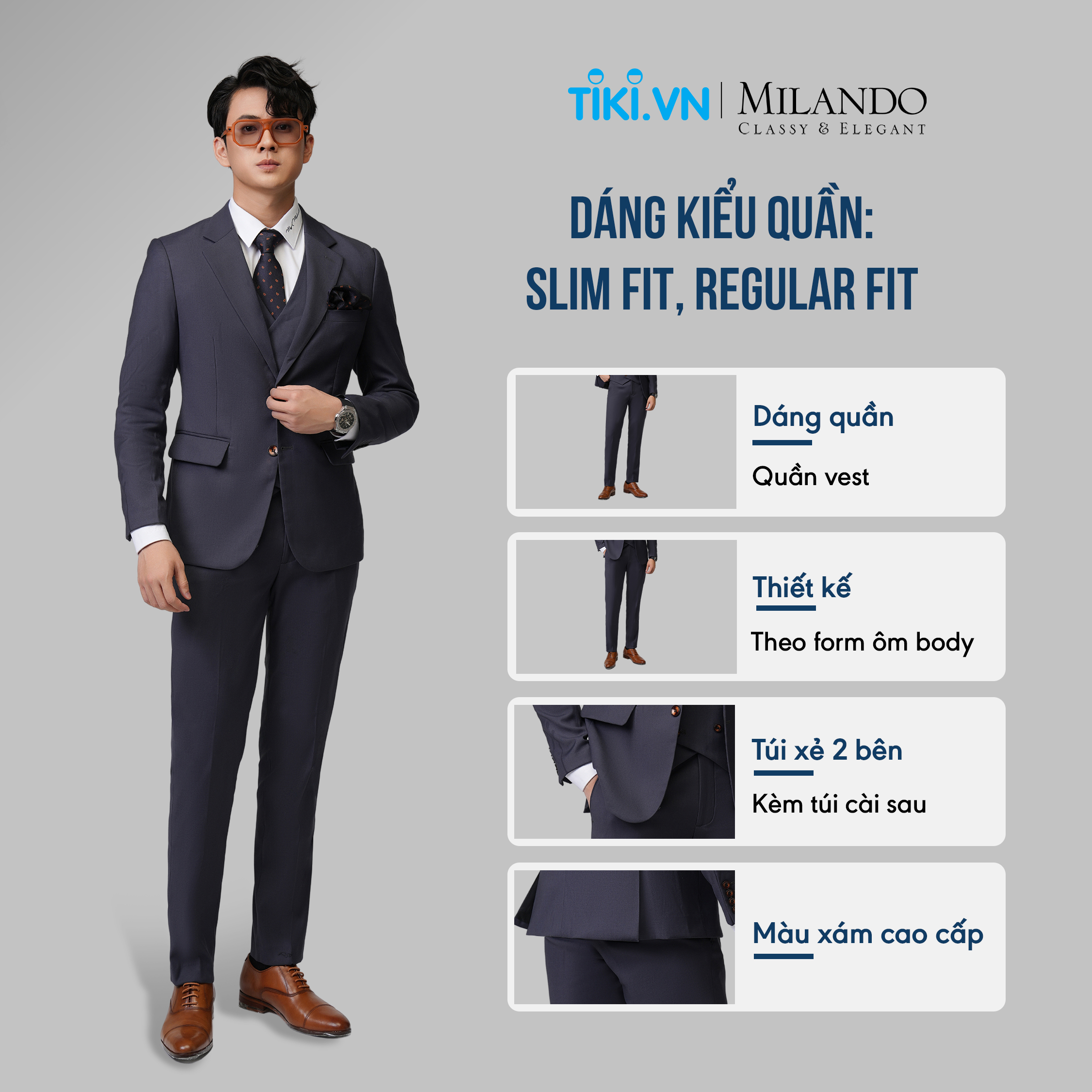 Quần Âu Nam Cao Cấp MYMILANDO Màu Xám - Chất Liệu Cao Cấp Bền Màu, Kiểu Dáng Slim Fit Trẻ Trung, Thời Trang Công Sở, Dạo Phố, Sự Kiện Sang Trọng