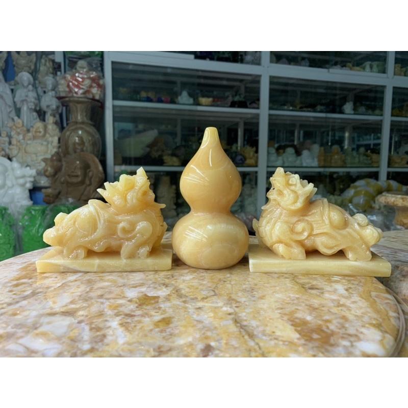 Combo Thu Hút Tài Lộc Đá Ngọc Hoàng Long Gồm Cặp Tỳ Hưu Và Hồ Lô