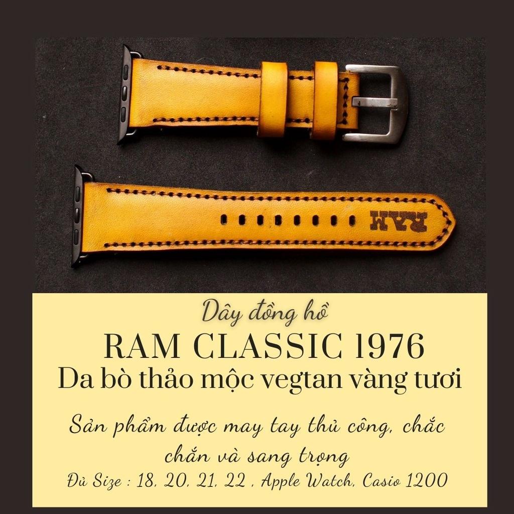Dây đồng hồ da bò vegtan thảo mộc cao cấp vàng RAM 1970 - tặng khóa chốt và cây thay dây