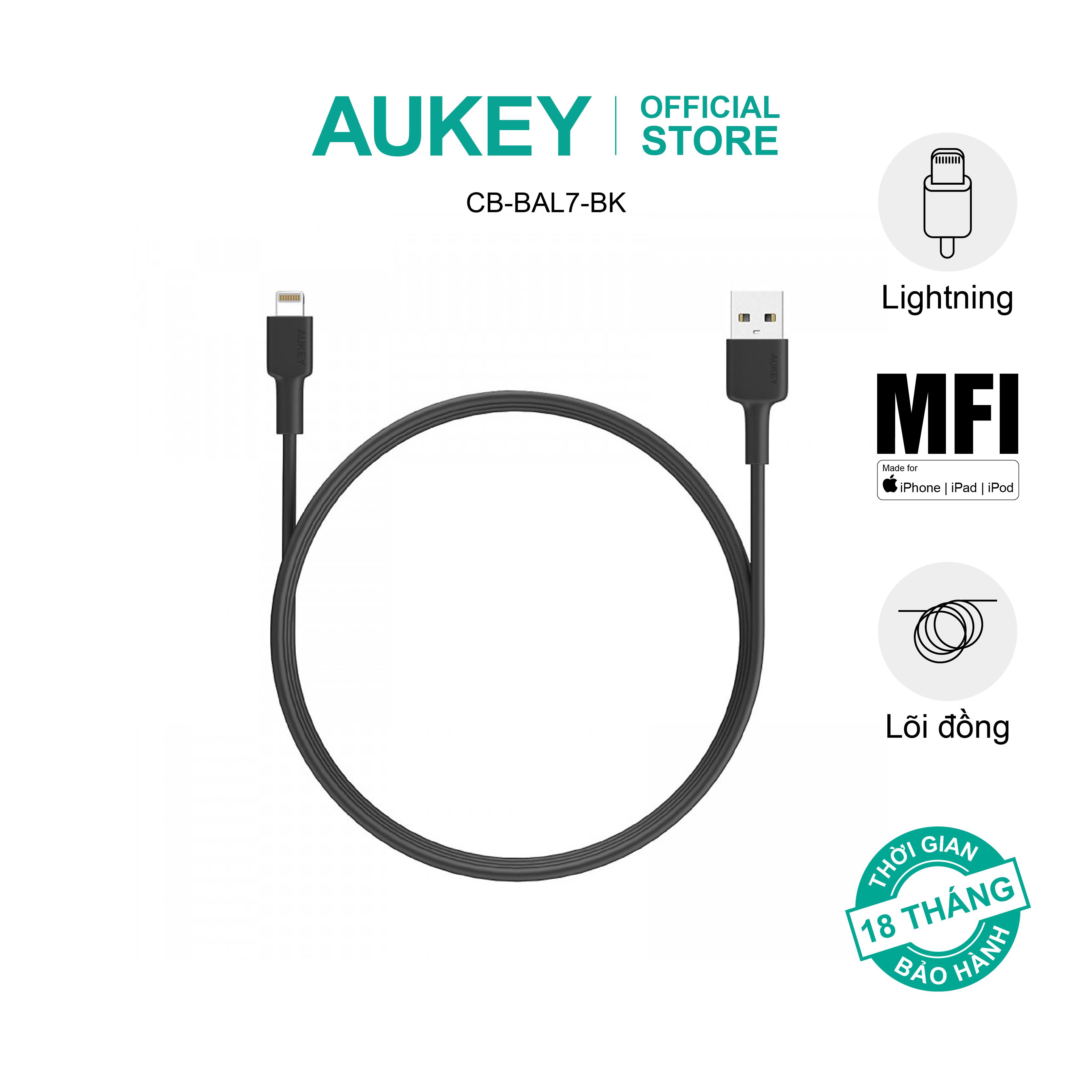 Combo bộ sạc Aukey cho Iphone củ sạc PA-D9 65W và cáp sạc CB-BAL7 hàng chính hãng