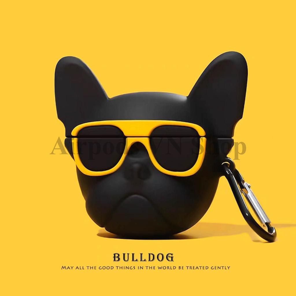 Bao Case Ốp dành cho Airpods 1/2 & Airpods Pro bulldog mang kính vàng siêu chất silicon cao cấp