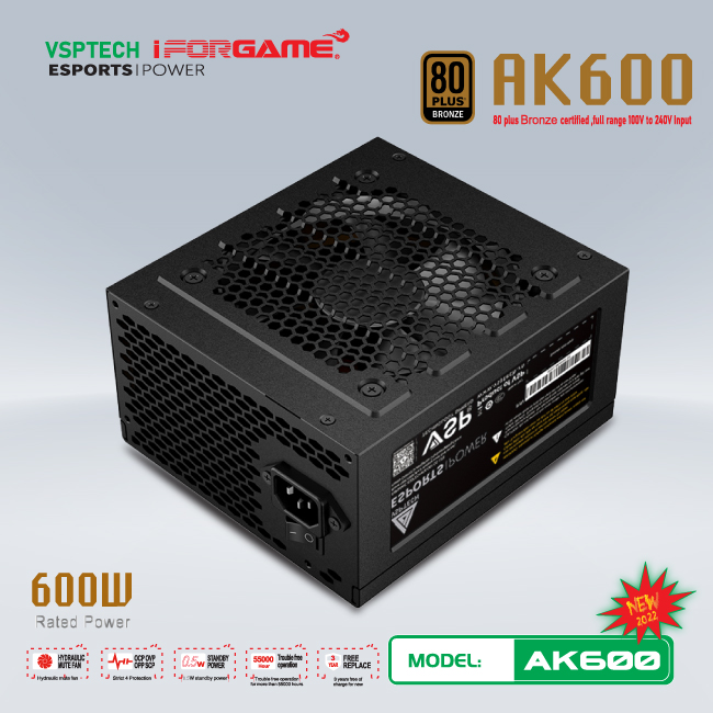 Bộ nguồn máy tính VSPTECH IFORGAME AK600 80PLUS BRONZE- Hàng chính hãng