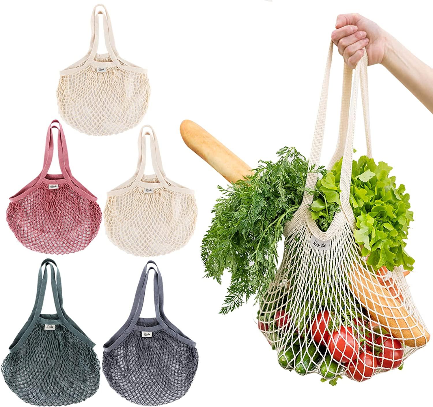 Túi lưới đựng hàng tạp hóa có thể tái sử dụng 5 gói, Túi mua sắm dây cotton
