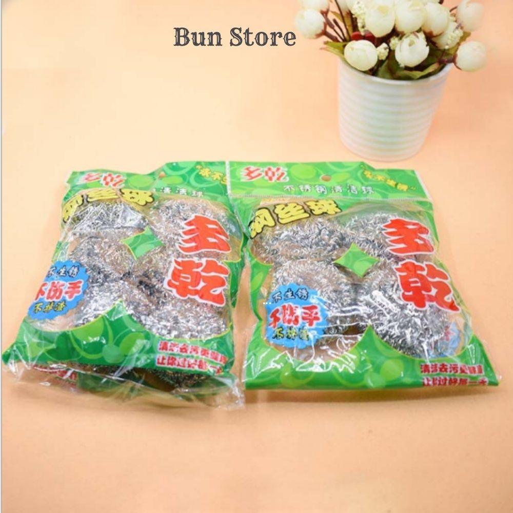Miếng cọ xoong nồi chảo inox không gỉ, miếng nhùi cọ xoong chảo kim loại gói 4 miếng và 6 miếng