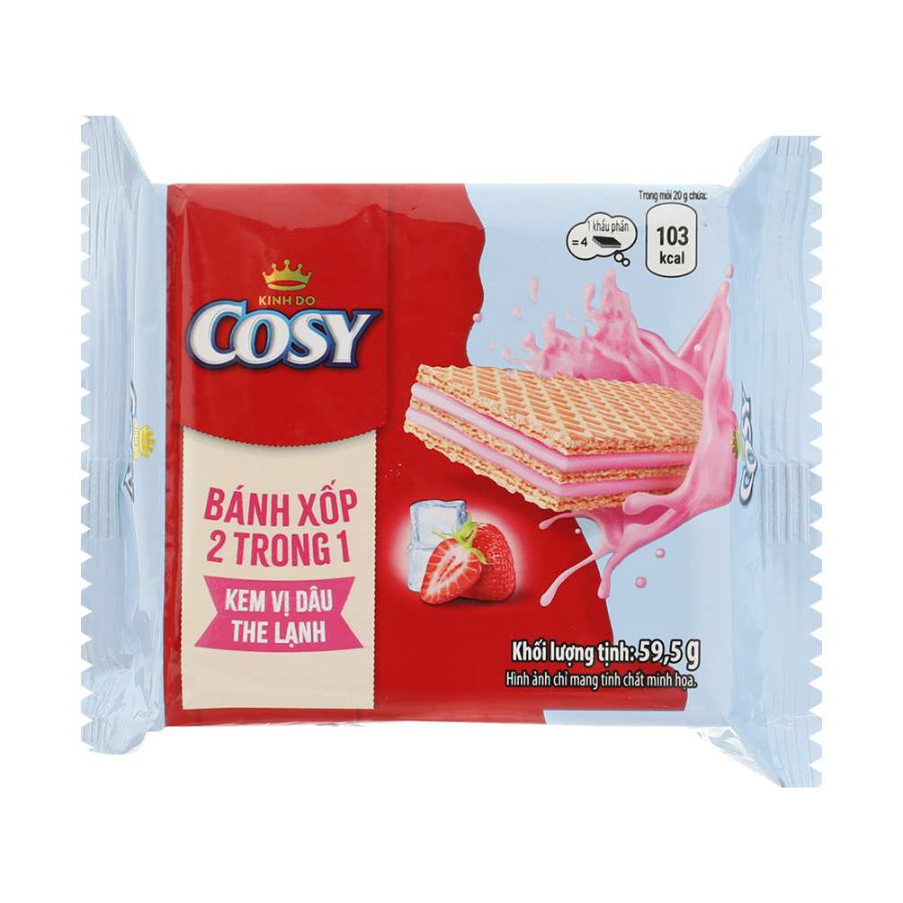 Combo 5 Bánh Xốp Cosy 2 trong 1 – Kem Vị Dâu The Lạnh, gói 59.5g