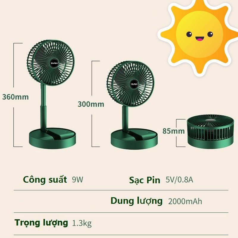 Quạt tích điện pin sạc gấp gọn SUPER - Xanh trắng