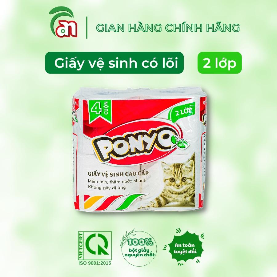 Combo 5 lốc Giấy vệ sinh cuộn nhỏ có lõi cao cấp, mềm mịn, dễ tan trong nước PONYO 2 lớp