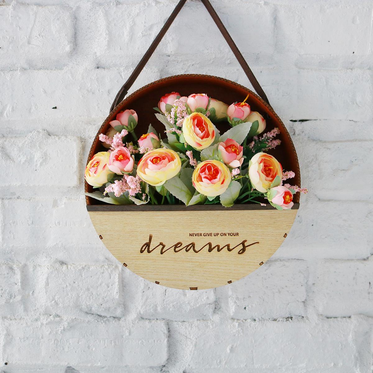 Giỏ Hoa Treo Tường, Hoa Giả Trang Trí Nhà Có Khắc Chữ Dream, Dùng Để Trang Trí Theo Phong Cách Châu Âu Hiện Đại, Sản Phẩm Như Hình, Hoa Đã Cắm Sẵn Vào Giỏ - Hoa Cẩm Chướng Màu Cam