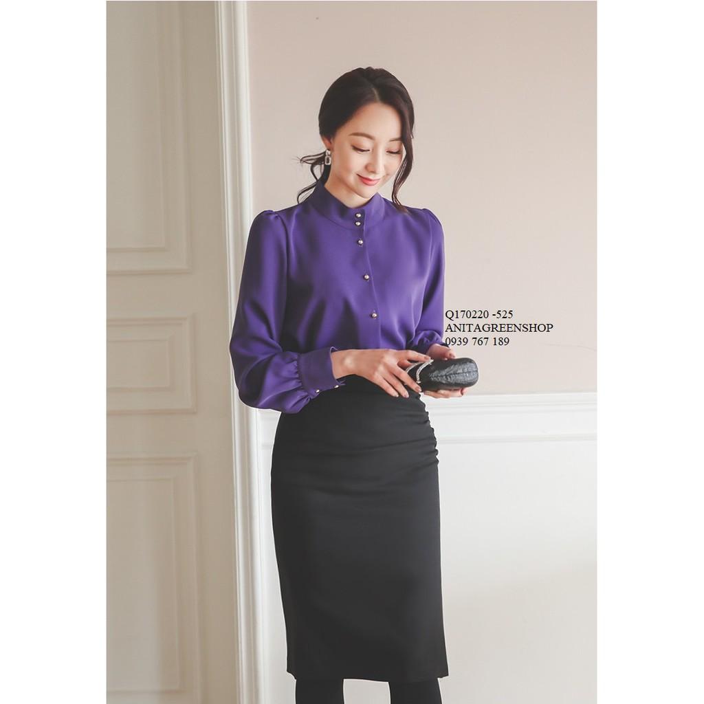 Q170220 ÁO SƠ MI PHỐI CHÂN VÁY THIẾT KẾ