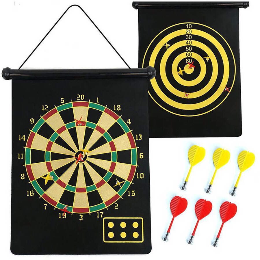 The 12-Inch Magnet 2-Sided  Dart Board With 4 Non-Pointed  Darts Included NC12